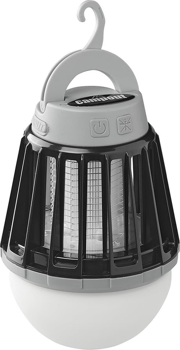 Campout Camping- Tafellamp & Insectenlamp 2 in 1 - Ø 9 cm - Oplaadbaar – Kampeerlamp - Lantaarn - Tent - Instelbaar lichtniveau - Draadloos - Spatwaterdicht - Inclusief Insectenverdelger, Draagtas, Ophanghaakje, USB-kabel en Batterij