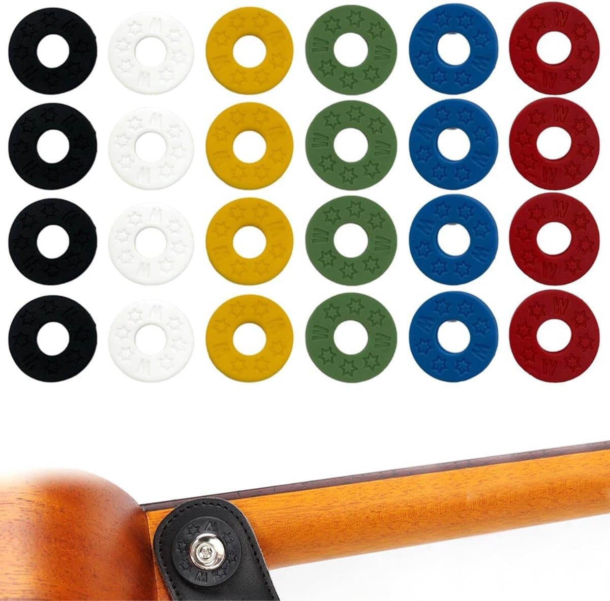 24 Stuks Zachte Rubberen Gitaarband Sloten voor Akoestische en Elektrische Gitaren en Ukeleles