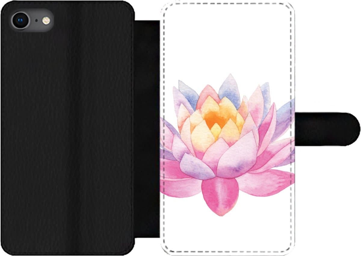 Telefoonhoesje Geschikt voor iPhone 7 telefoonhoesje - Waterverf - Bloem - Waterlelie - Met vakjes - Wallet case met magneetsluiting