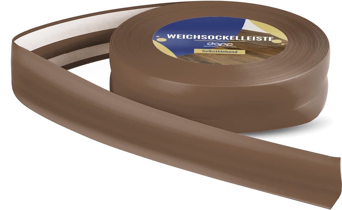 DQ-PP ZACHTE PLINT - 100 m (4x25m) - Donkerbruin - 32 x 23 mm - PVC - zelfklevend - knikhoek plinten rubberen strip plint hoekprofiel afsluitstrip vloerlijst