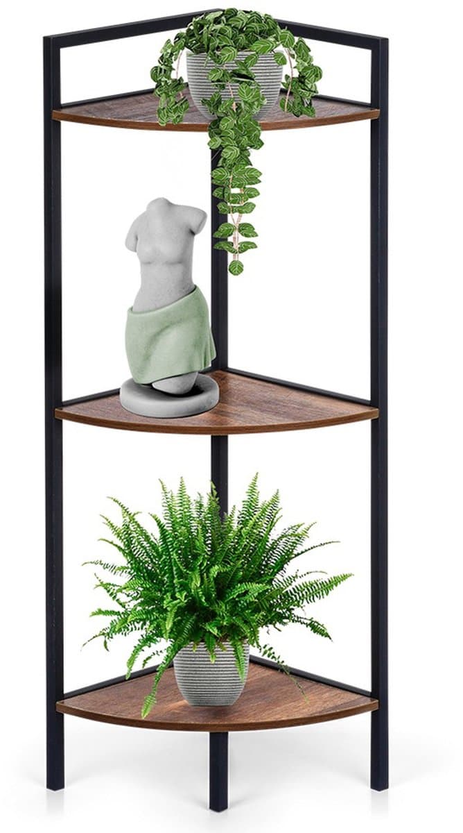 Stellingkast Metaal Zwart Hoek 23,5x23,5x76 cm - Boekenplank - Opbergrek