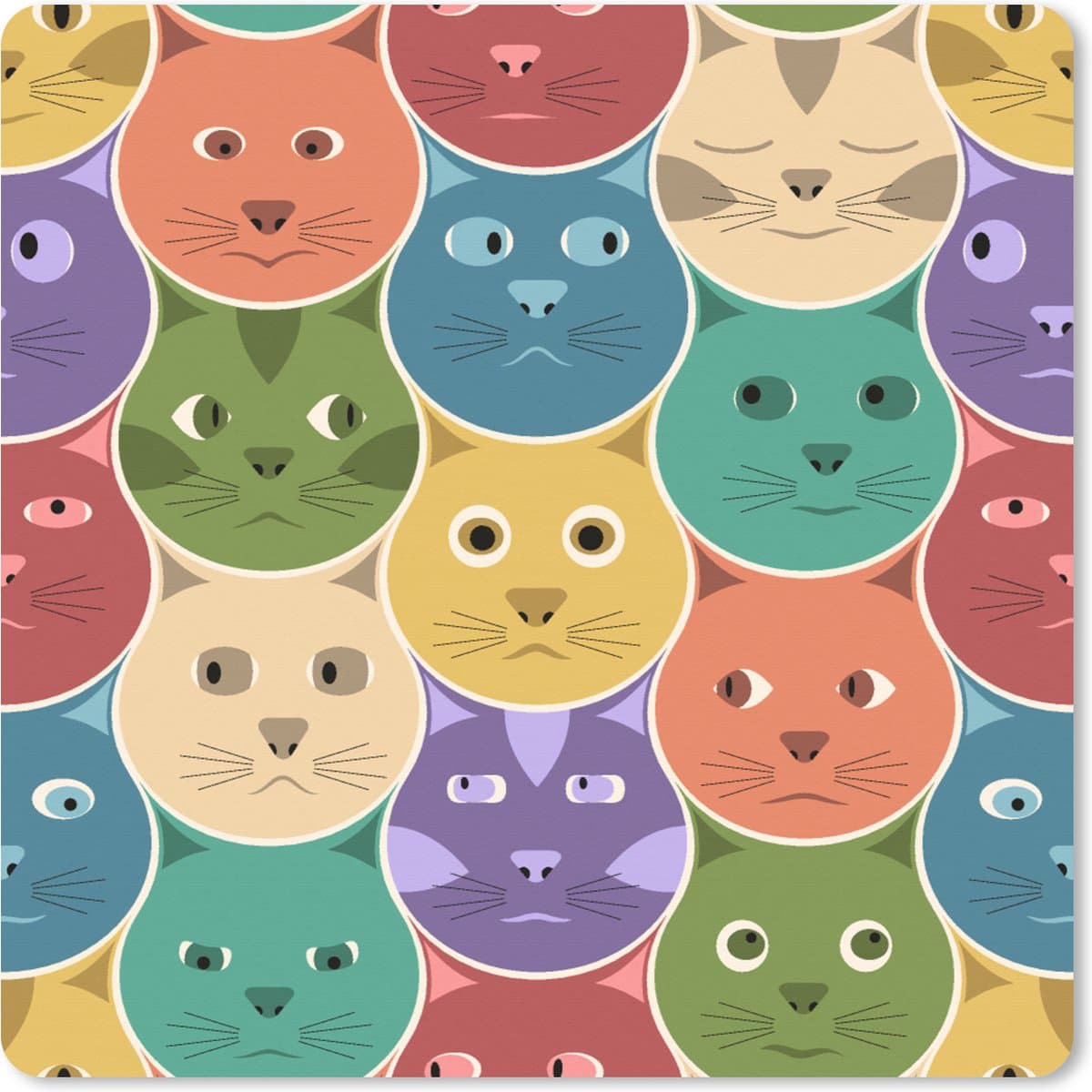 Muismat XXL 50x50 cm - Bureau onderlegger - Bureau mat Katten - Regenboog - Kind - Design - Bureaumat - Gaming mousepad xl - Bureaulegger groot - Computer deskmat