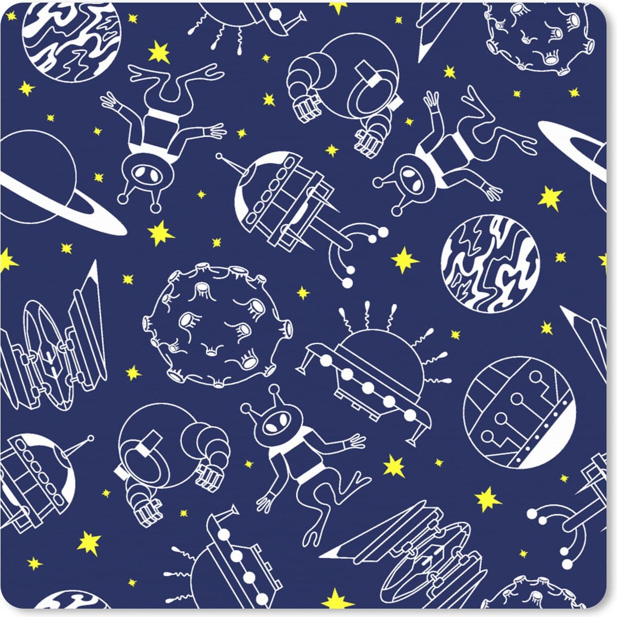 Muismat XXL 60x60 cm - Bureau onderlegger - Bureau mat Ruimte - Sterren - Patronen - Planeten - Bureaumat - Gaming mousepad xl - Bureaulegger groot - Computer deskmat