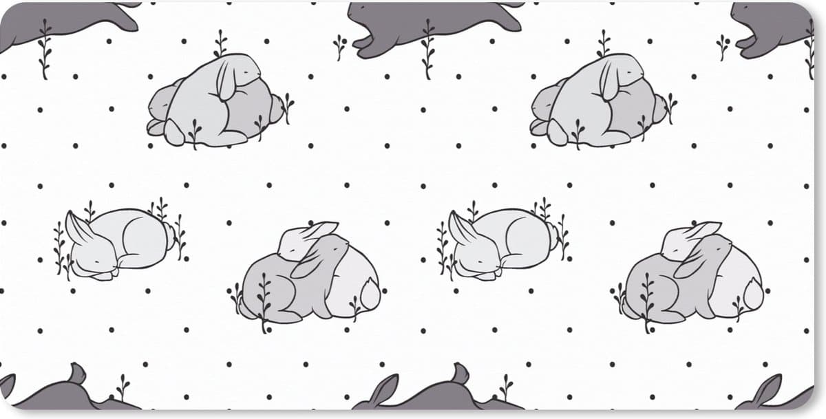 Muismat XXL 90x45 cm - Bureau onderlegger - Bureau mat Konijnen - Dieren - Slaap - Kinderen - Patronen - Bureaumat - Gaming mousepad xl - Bureaulegger groot - Computer deskmat