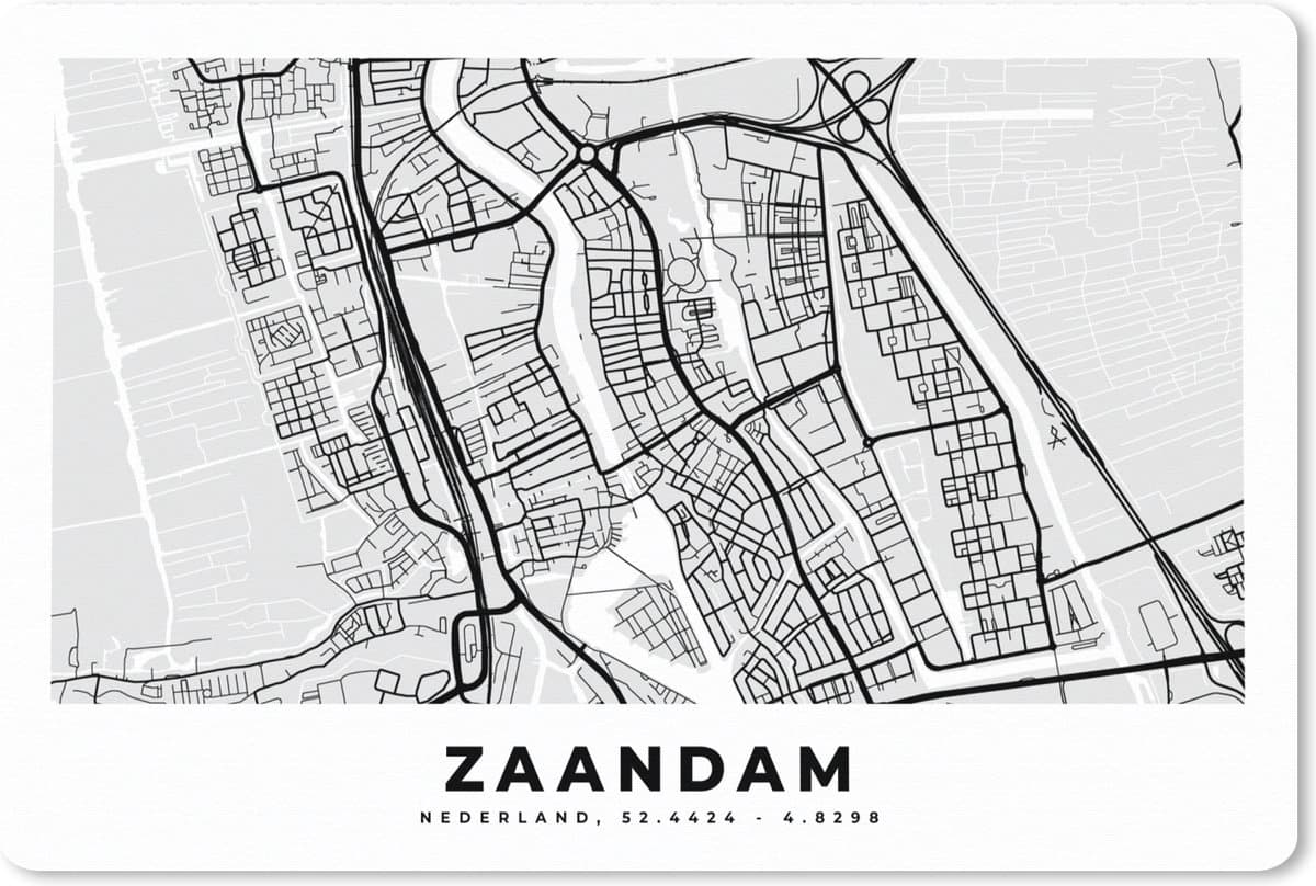 Muismat XXL 120x80 cm - Bureau onderlegger - Bureau mat Stadskaart - Zaandam - Nederland - Bureaumat - Gaming mousepad xl - Bureaulegger groot - Computer deskmat