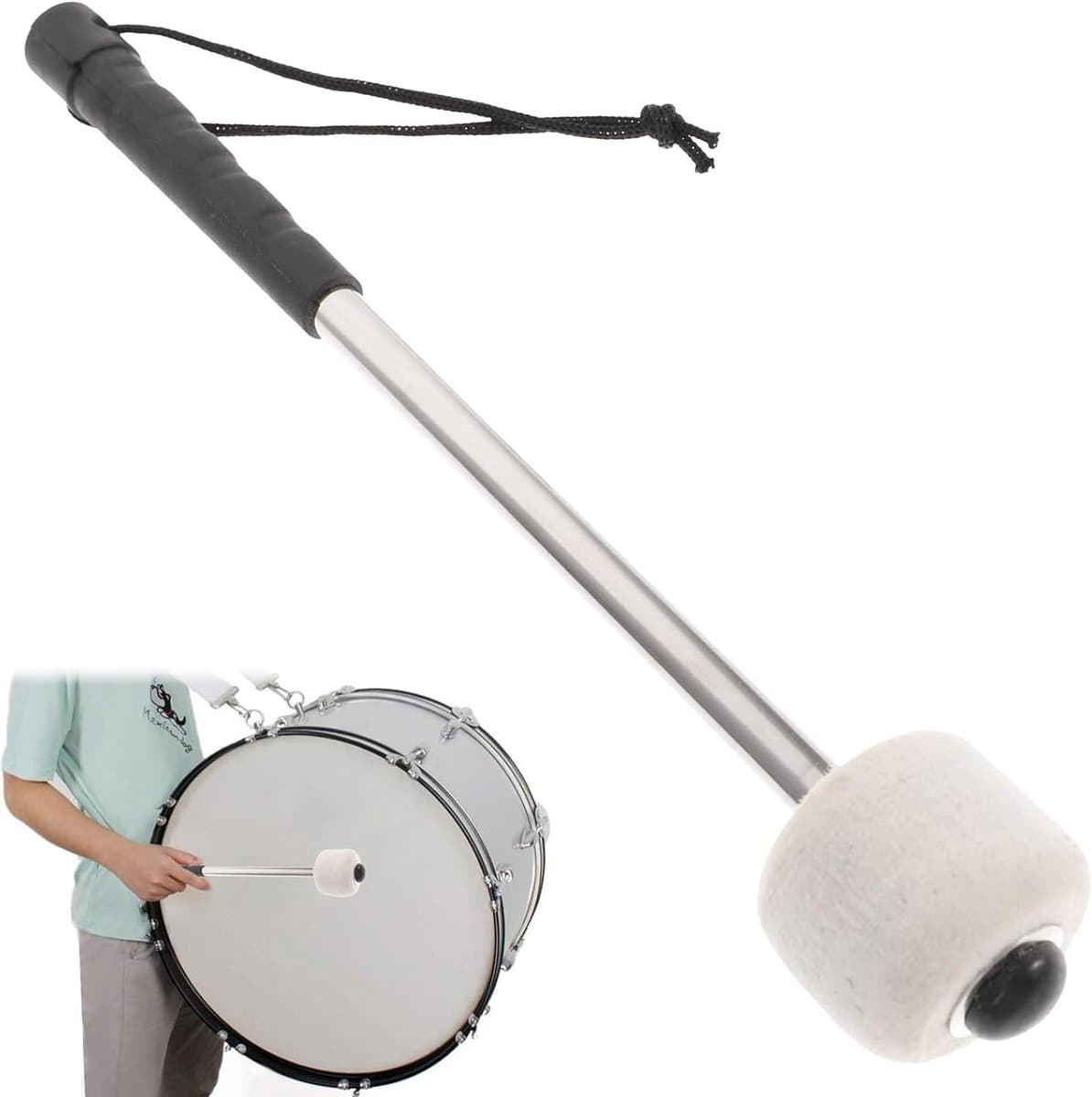 Mallets Timpani Sticks, Drumhamer, Marsdrumsticks, Bas Drum Mallet Drum Stick, Bassdrum Wolvilt met Roestvrij, Drumstokken, 1 Stuks