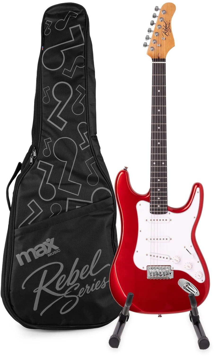 MAX Rebel ST Elektrische gitaar - Roasted maple hals - Incl. gitaartas en standaard - Metallic red