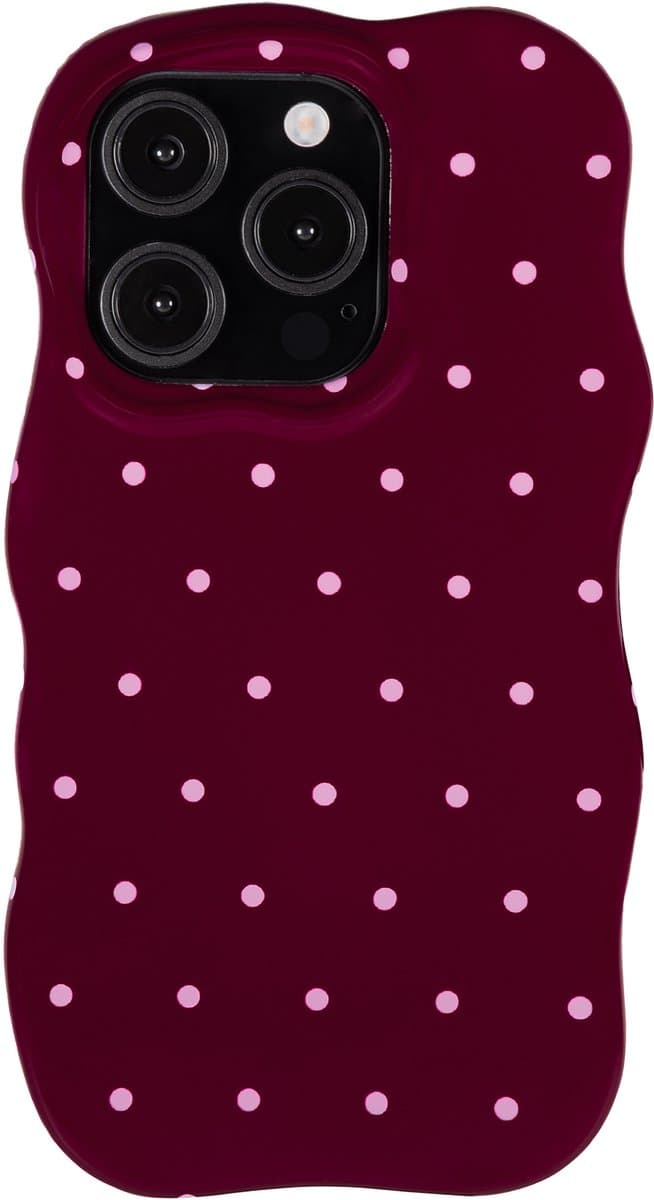 Selencia Hoesje - Geschikt voor Apple iPhone 15 Pro - Wavy Backcover geschikt voor MagSafe - Happy Dots Burgundy