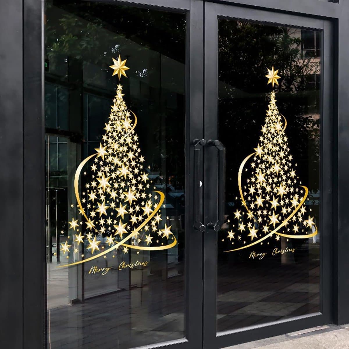 Kerstboom Raamstickers voor Glas –1 parr - Raamstickers - Extra Grote Gouden Statische Raamdecoratie – 2 stuks – Verwijderbaar zonder Resten – Muur, Raam en Deur- Feestdecoratie voor Kerst - Kleurrijk en Opvallend Ontwerp