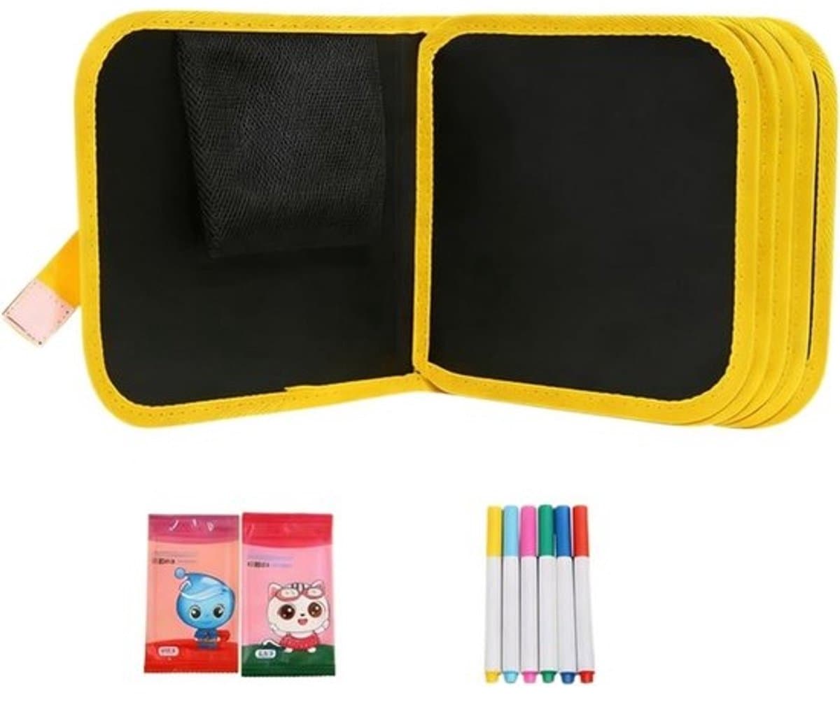 Herbruikbaar krabbelboek - Tekentablet voor kinderen - Artistieke ontwikkeling - Inclusief 12 sneldrogende stiften - 20.5 x 20.5 cm - Multicolor