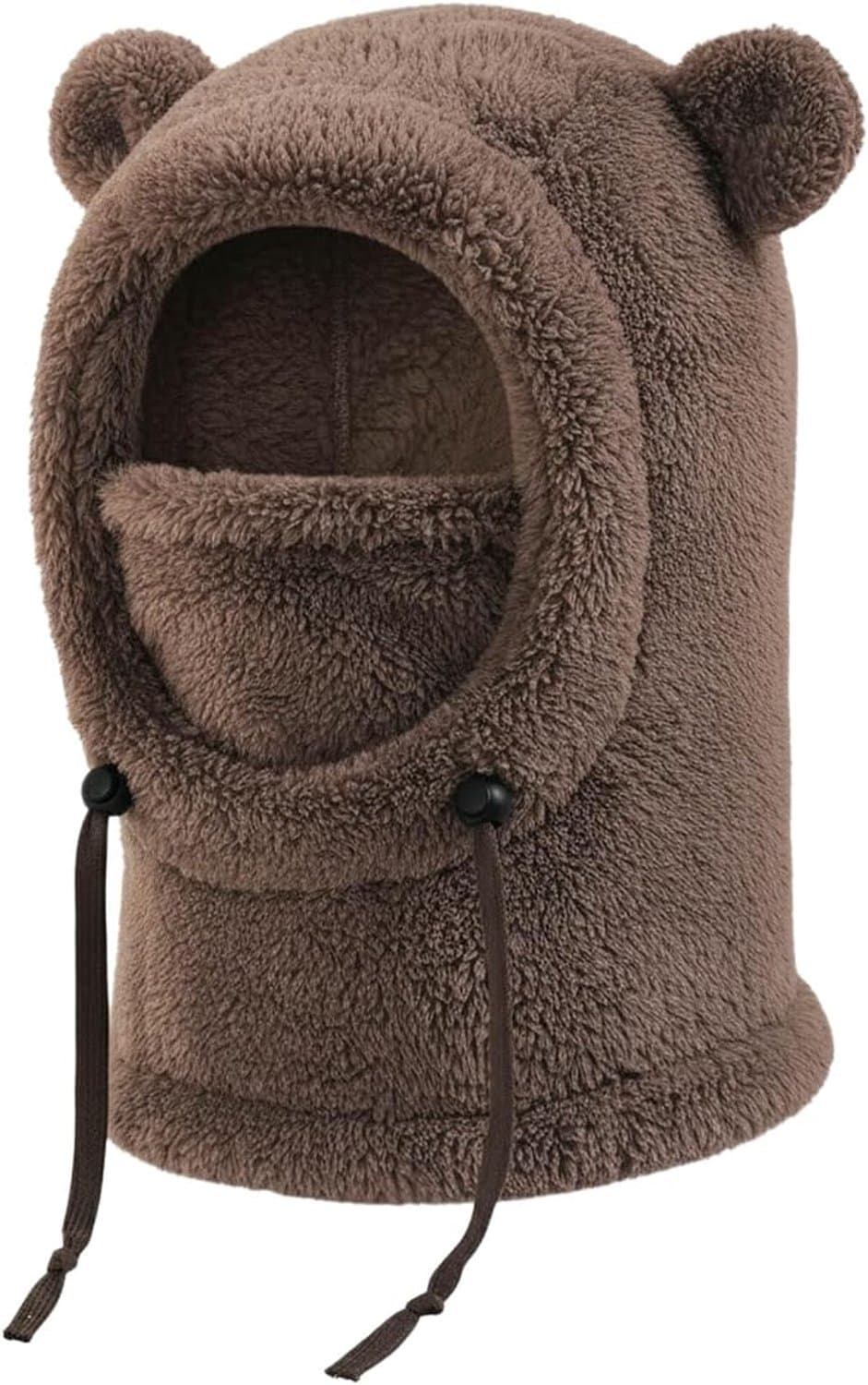 3-in-1 damesmuts - Herfst/winter pluche warme gehoorbeschermende sjaal - Wintersjaal met capuchon - Met schattige berenoortjes - Dik en duurzaam - Zacht en comfortabel - Geschikt voor jongens en meisjes voor buitengebruik - Bruin