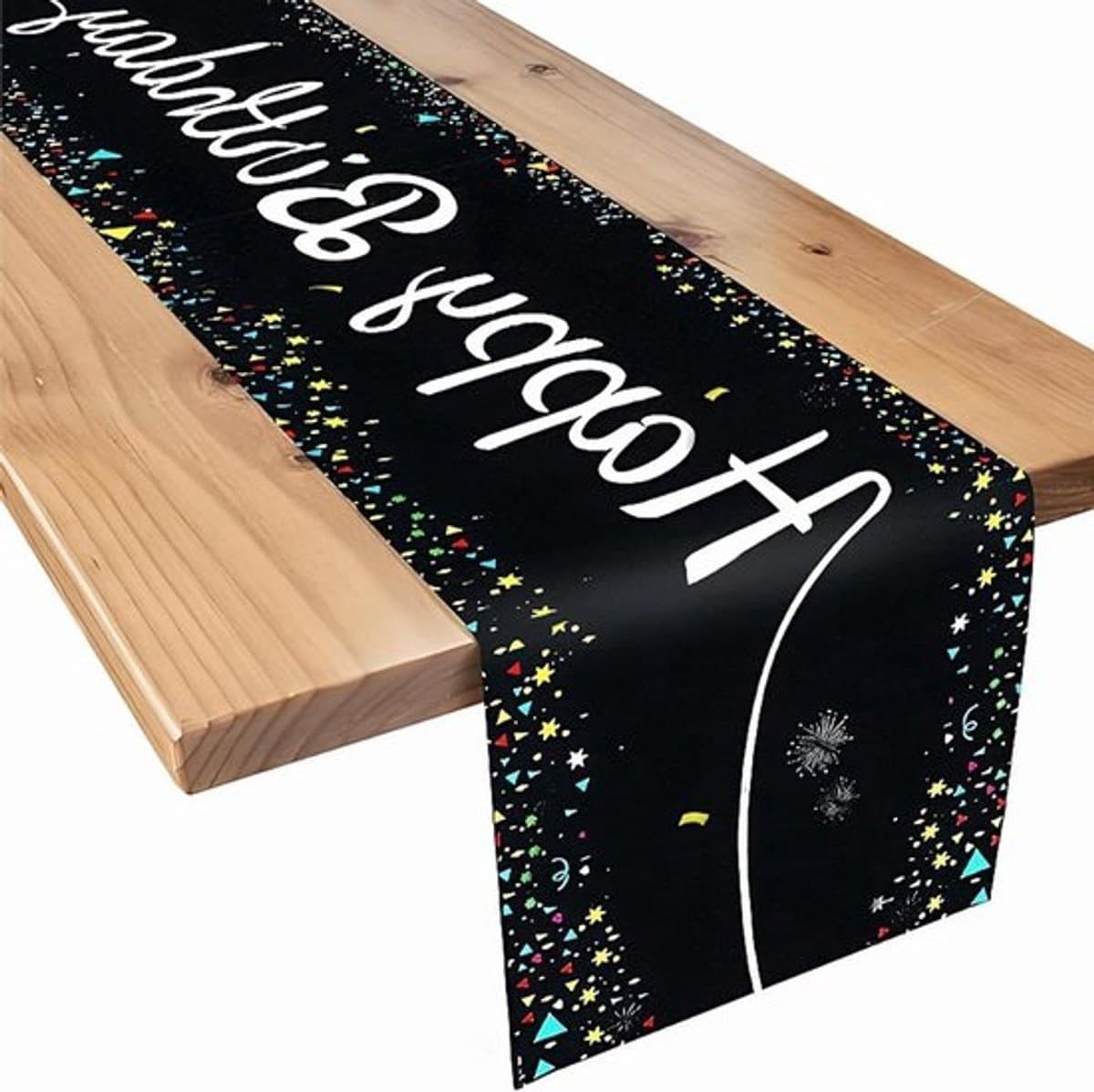 Verjaardagstafelkleed - Tafelloper - Feest - Tafeldecoratie - Kleurrijk - Verjaardagsmotief - 180 x 35 cm - Zwart-wit