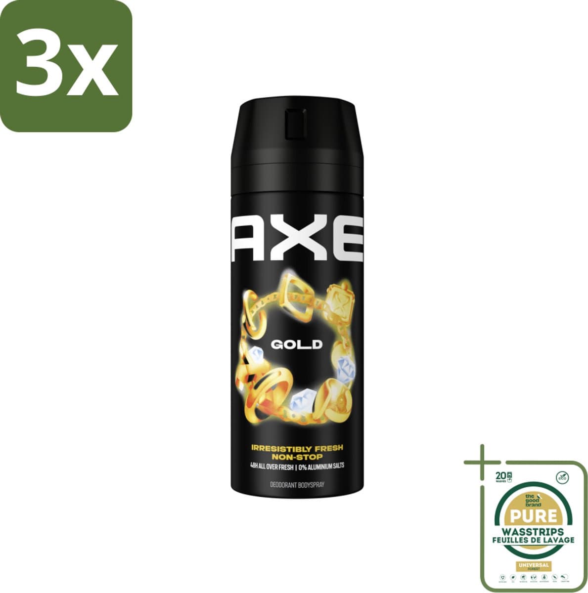 3 x Axe Deodorant Bodyspray Gold 150 ml - Grootverpakking - Deodorant - Bodyspray - Geur - 48 Uur Bescherming - Oud Wood