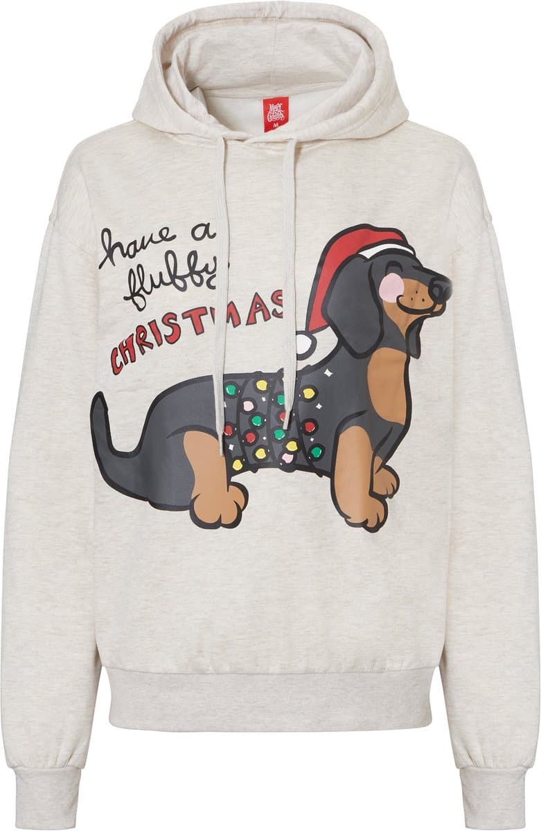 Apollo Dames Hoodie Met Kerst Print Print Teckel White Melange - Maat XL