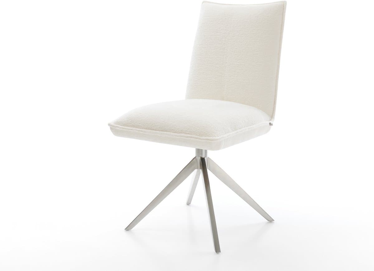 Eetkamerstoel Lelio-Flex kruisframe breed roestvrij staal bouclé zacht beige 360° draaibaar rocker-functie pocketveer kern