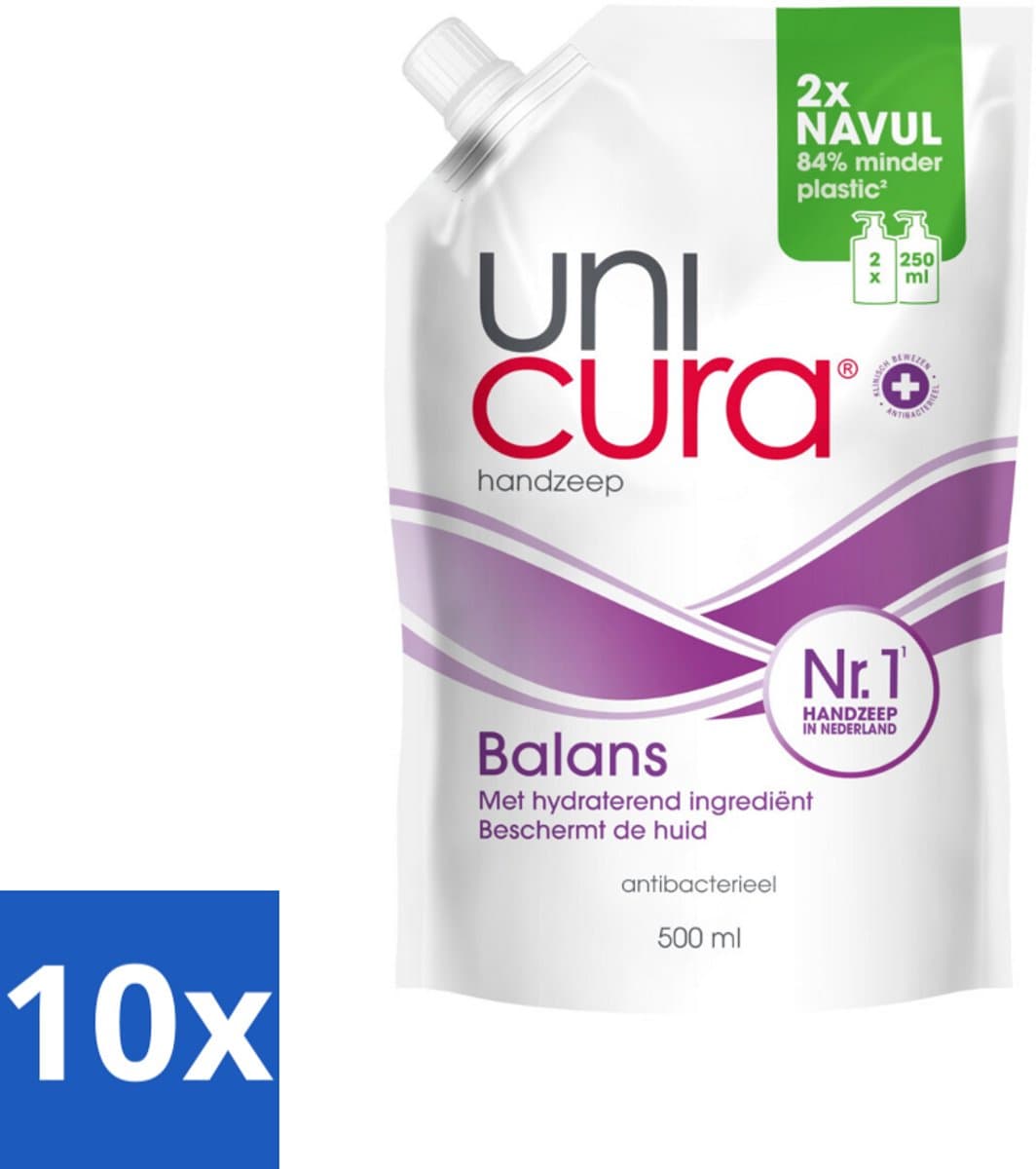 Unicura – Vloeibare Handzeep Navulling – Balans – 500 ml - Bulkverpakking - 10 stuks
