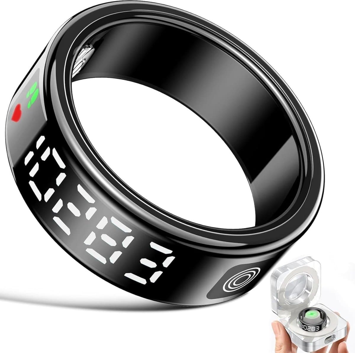 Smart Ring - Fitness Tracker - Gezondheidsbewaking - LED Touch Display - 8 Maten - Zwart