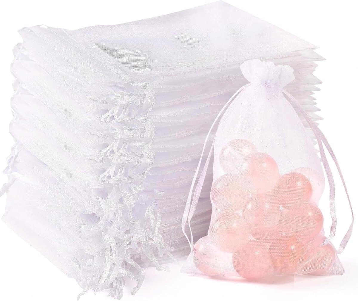 50 stuks 10X15cm Organza Zakken Mesh Bruiloft Gunst Gift Tassen, met Trekkoord voor Sieraden Make-up Snoep Baby Shower Party Kerst Festival Verpakking (wit)