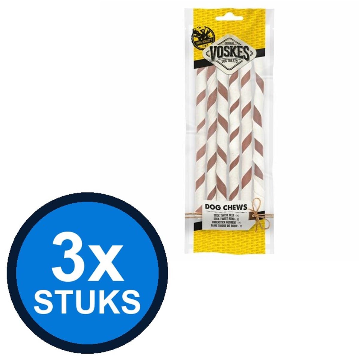 3x Voskes Twist Sticks Beef M - Hondensnack - 6 stuks