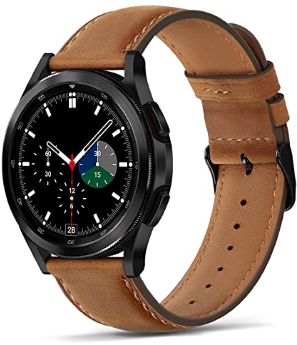 Vervaardig lederen horlogeband 20 mm compatibel met Samsung Galaxy Watch 6 / Watch 5 / Watch 4 40 mm 44 mm, Classic 43 mm 47 mm - Bruin - PromoHome