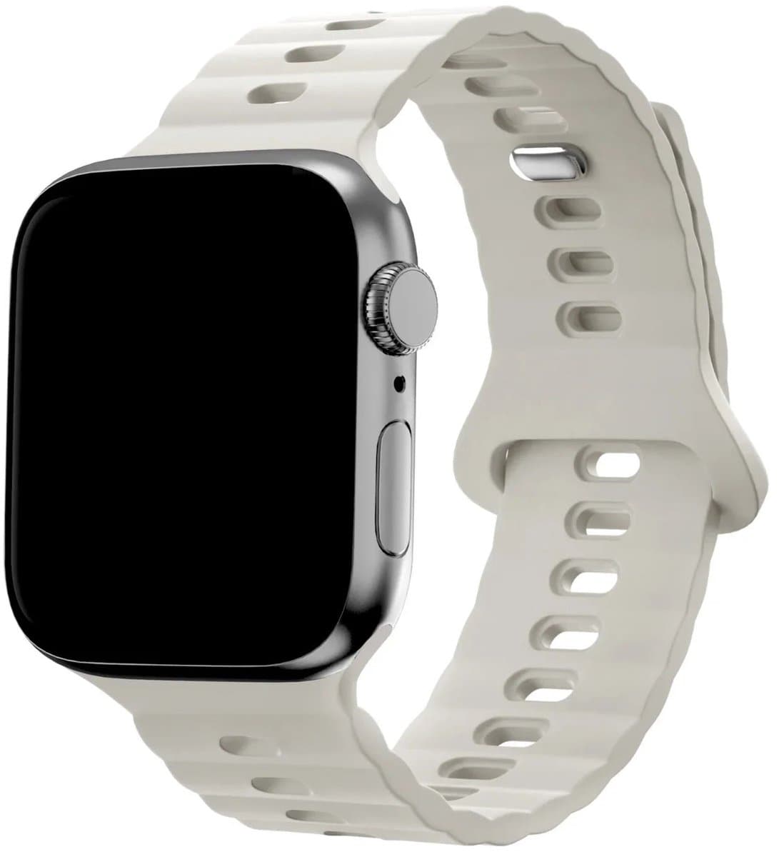 123watches Wave bandje - siliconen - sterrenlicht - 44 · 45 · 46 & 49 mm - Geschikt voor Apple Watch series 1/2/3/4/5/6/7/8/9/10/11/12/SE/SE2/SE3/Ultra/Ultra 2/Ultra 3/Ultra 4