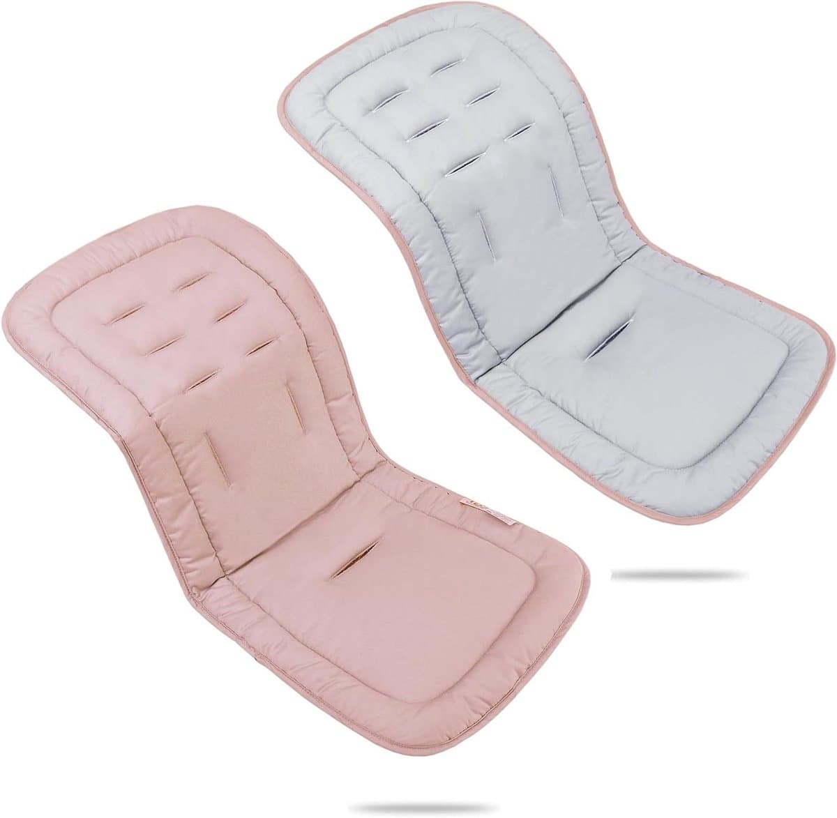 Zitkussen Kinderwagen - Verkleinkussen Baby - Comfortabel Reizen - Omkeerbaar Ontwerp - 78 x 33 cm - Grijs Roze