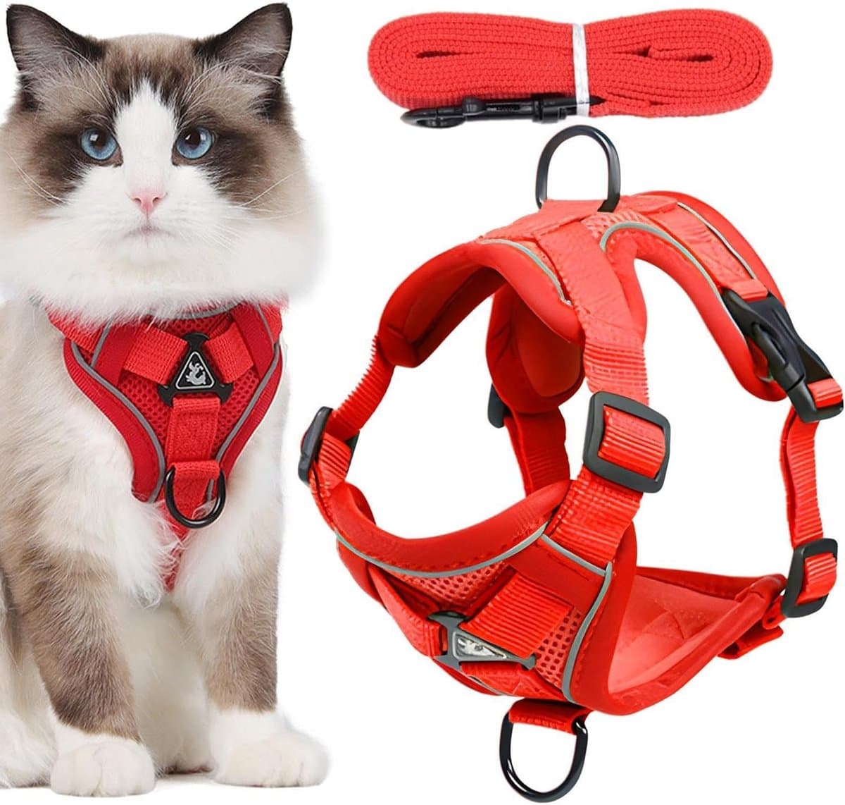 Katten tuigje - Veilig harnas - Buiten wandelen - Ontsnappingsbestendig ontwerp - Verstelbaar - Rood