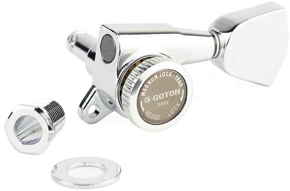 Gotoh SG38104MGTC machine heads for guitar, 3xL+3xR, ratio 1:16, magnum lock traditional, keystone button, chrome