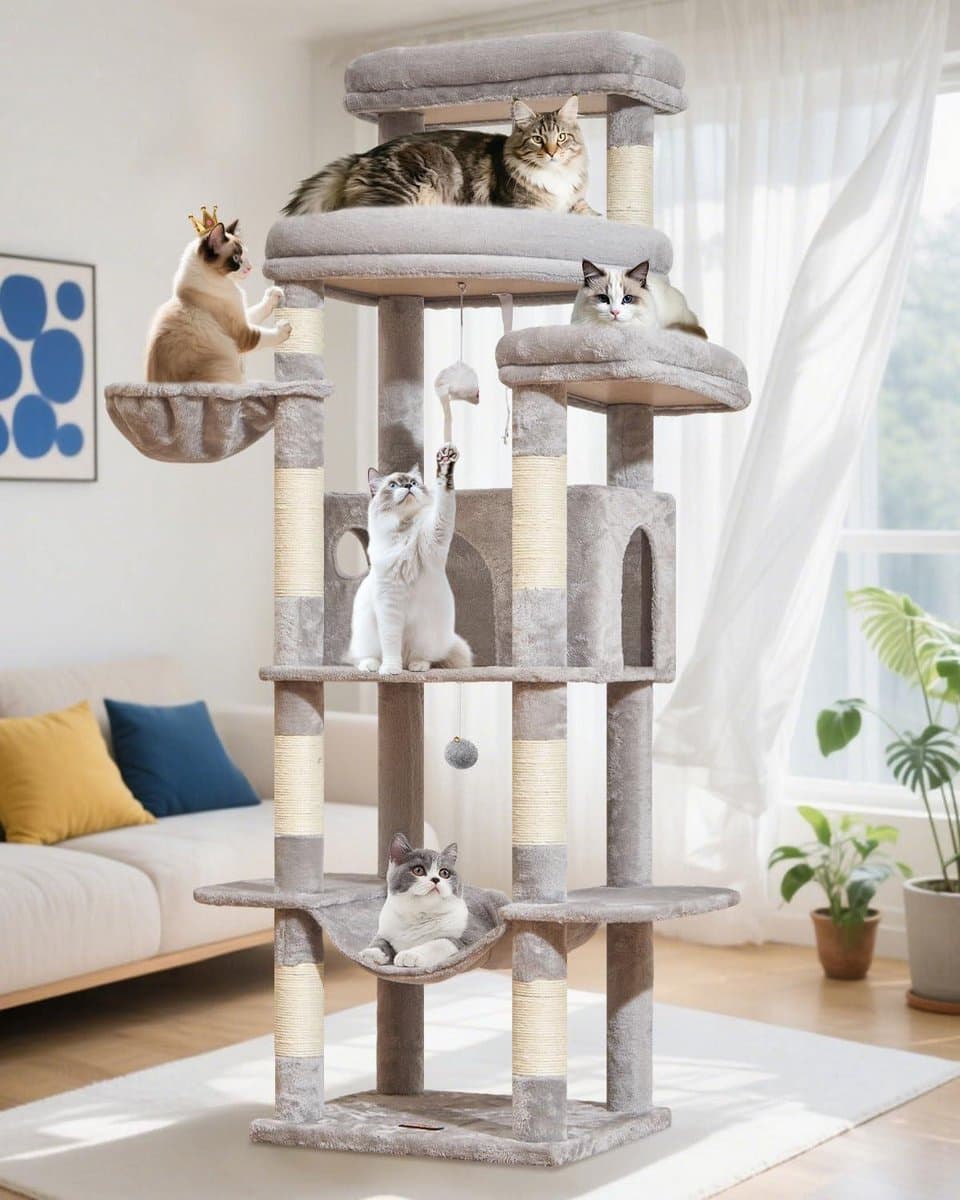 Kattenkrabpaal - Kattenhuis - Spelen en relaxen - Extra stabiel ontwerp - 180 cm hoog - Lichtgrijs