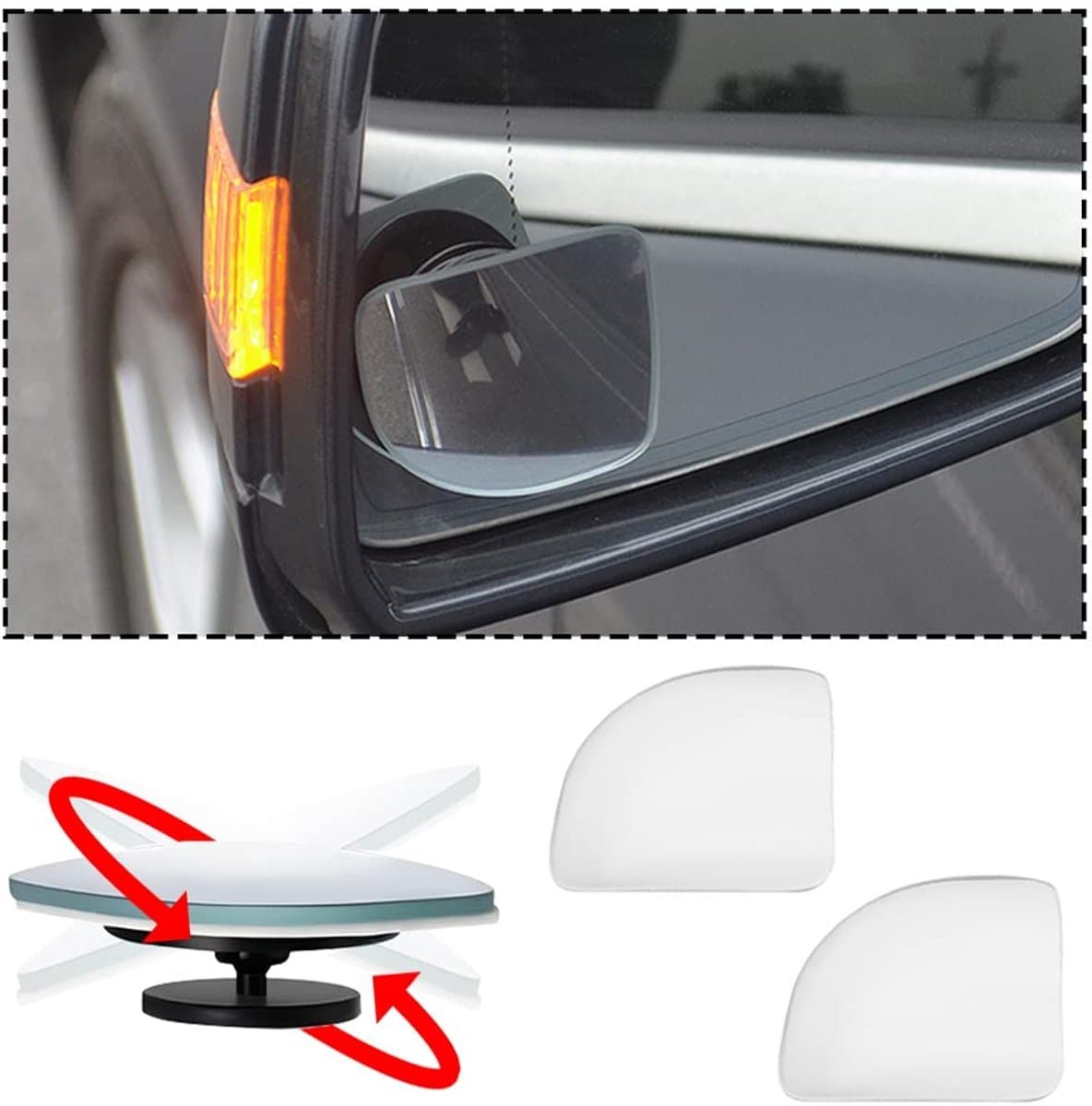 Dailygoods- Achteruitkijkspiegel Waterdicht - Dode Hoekspiegel - Convex Groothoek - Binnenspiegel - Geschikt voor Alle Voertuigen - Zwart Glas - Dodehoekspiegel