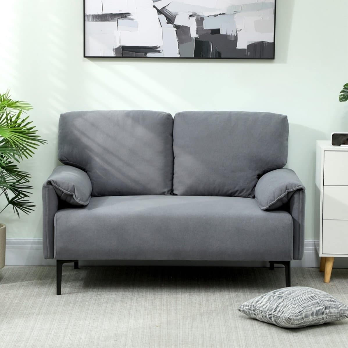 MIVRAY Bank 127 cm - 2-Zits Bank Met Zachte Stoffen Bekleding, S-Veer En Elastiekbanden - Voor Woonkamer, Slaapkamer En Kantoor - Grijs