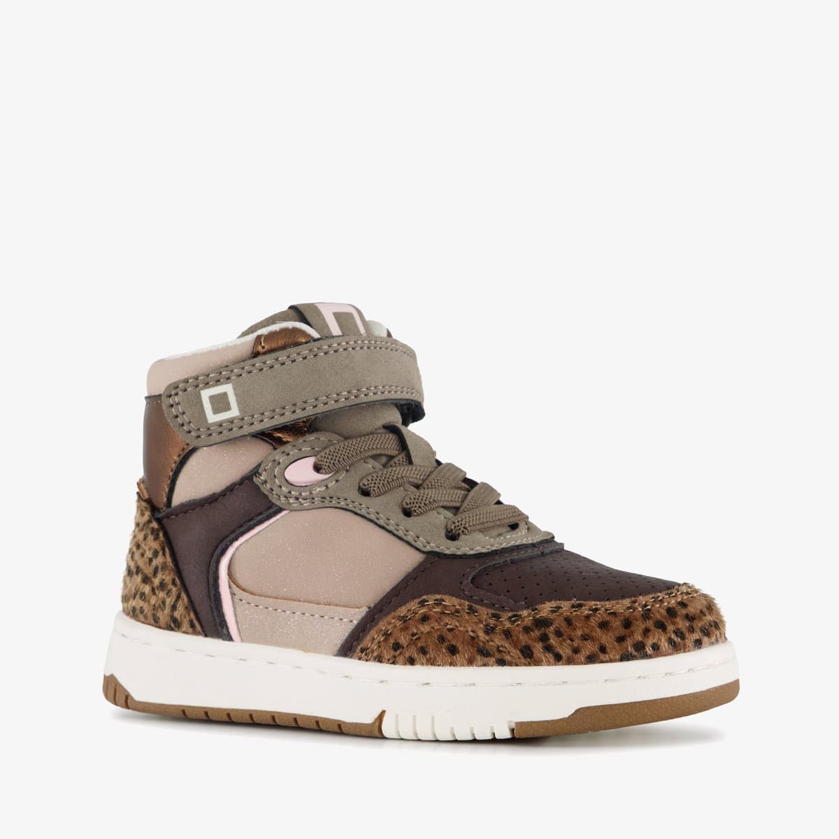 Blue Box hoge meisjes sneakers met panterprint details bruin - Maat 26