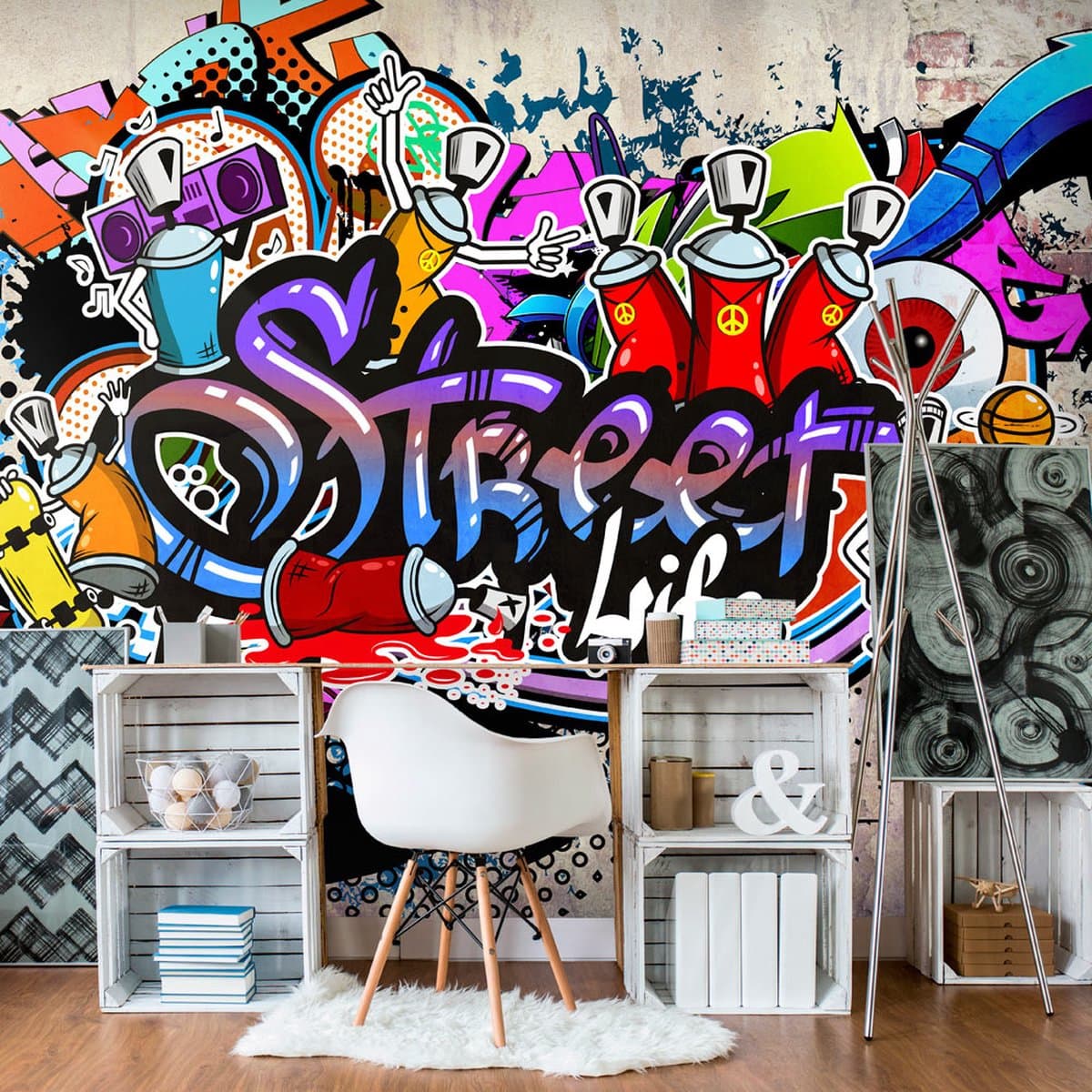350cm X 245cm - Fotobehang - Street Game, premium print vliesbehang