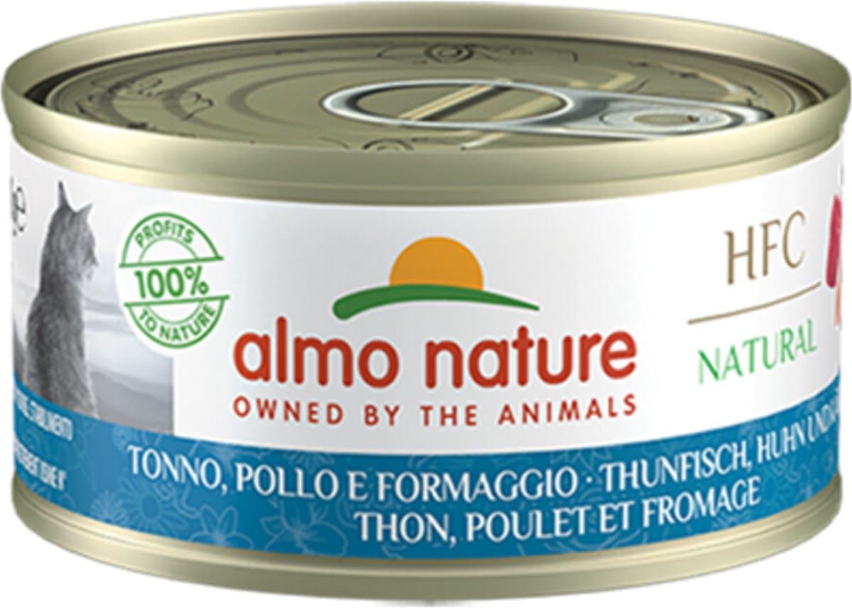 48x Almo Nature HFC Natural Kattenvoer Nat Blikje Tonijn & Kip & Kaas 70 gr