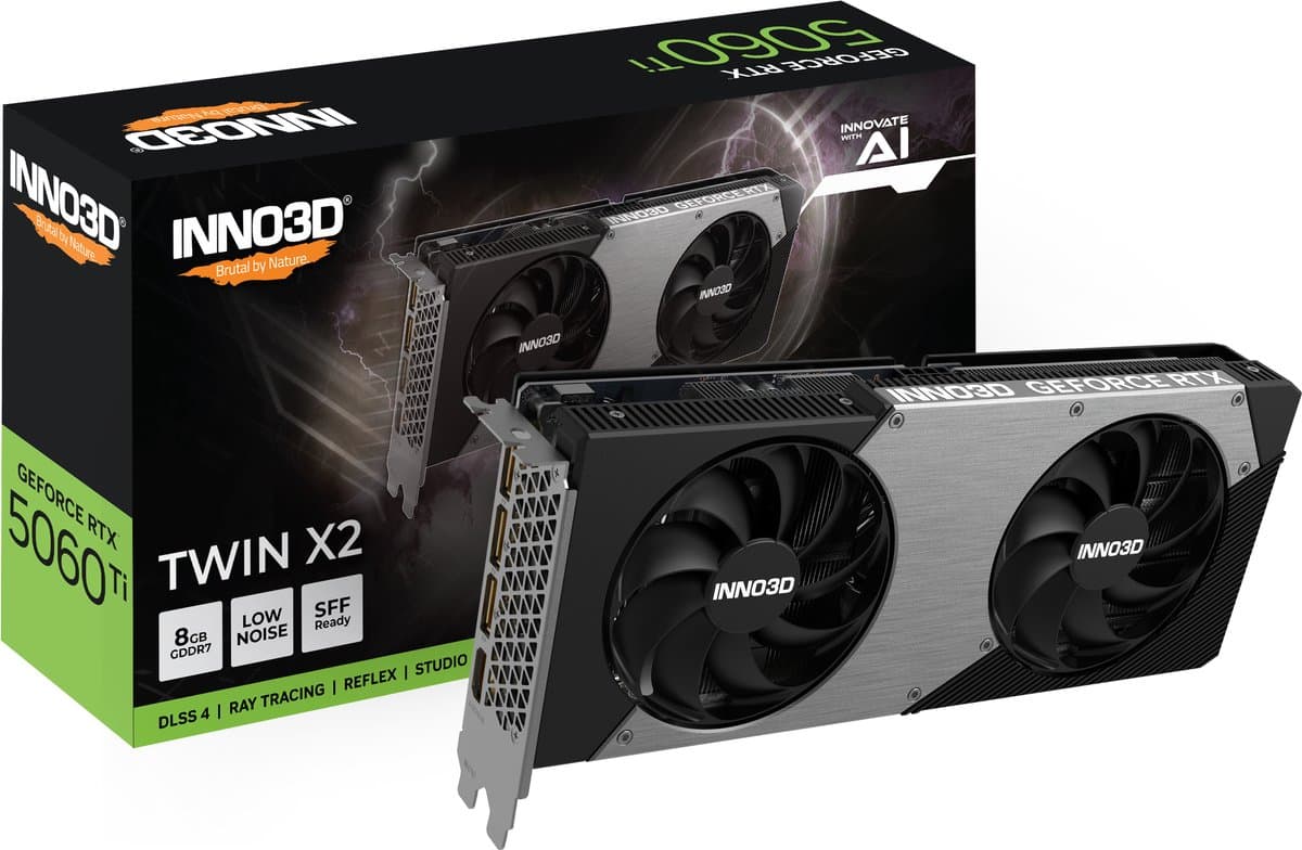 INNO3D NVIDIA GeForce RTX 5060 Ti TWIN X2 - Videokaart - 8GB - GDDR7 - PCIe 5.0 - 1x HDMI 2.1b - 3x DisplayPort 2.1a