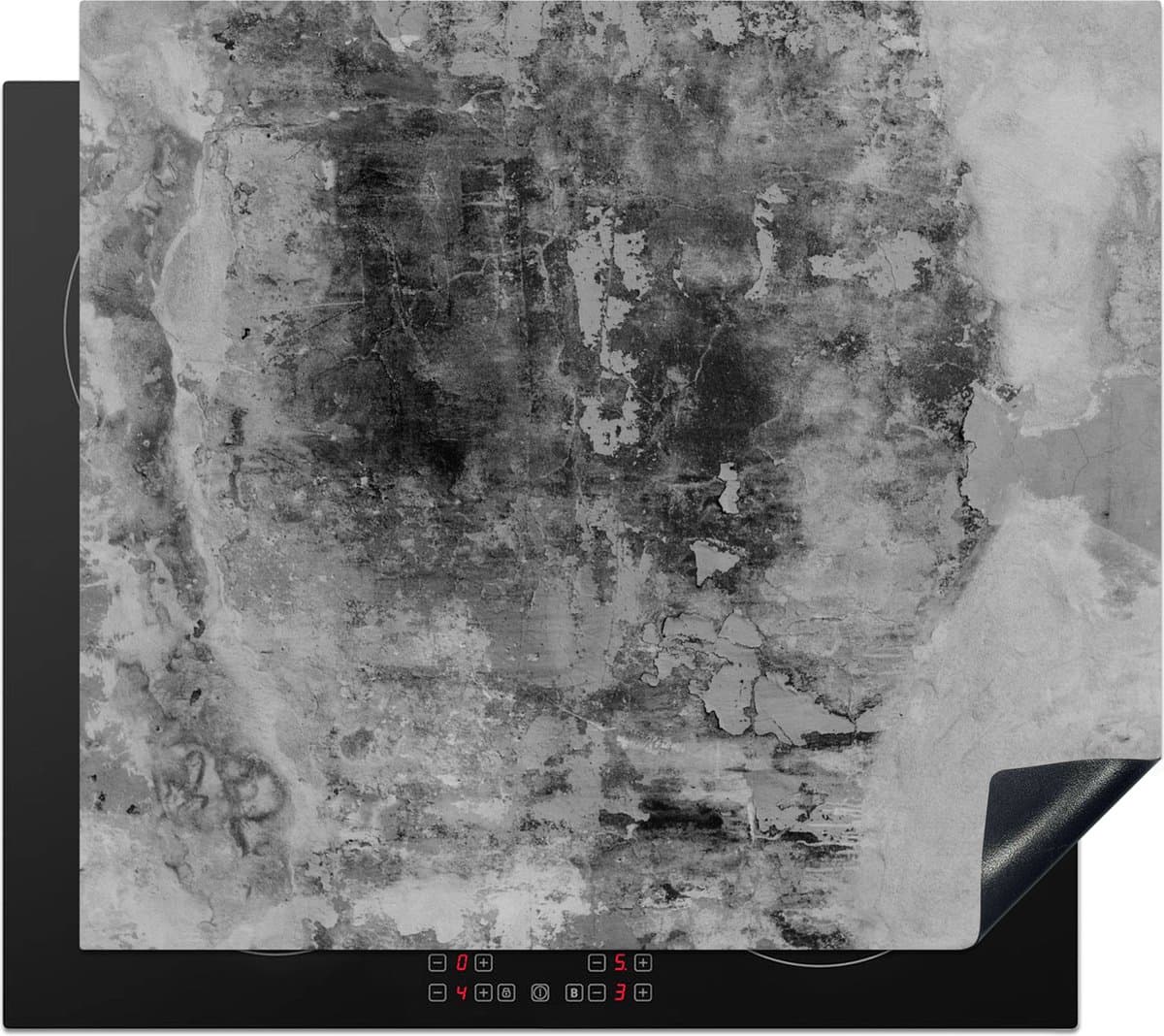 Inductie beschermer - Beton print - Steen - Zwart - Industrieel - Betonlook - Inductie afdekplaat - Afdekplaat voor fornuis - 57x51 cm - Inductie kookplaat - Kookplaat