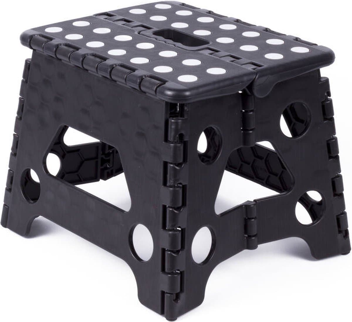 Narvie – Opvouwbare Kruk Zwart Wit – Compact & Stevig – 80 kg Draagkracht