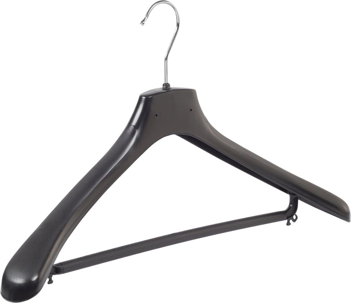 De Kledinghanger Gigant - Mantelhanger - Kostuumhanger - Jassenhanger - Volwassenen - HZ48 - 20 Stuks - Kunststof - Zwart - Gebogen Model - Schouderverbreding 4,8 cm - Broeklat - 48 cm - Kledinghanger - Kleerhanger - HZ-Serie (HZ48/B_00/20)