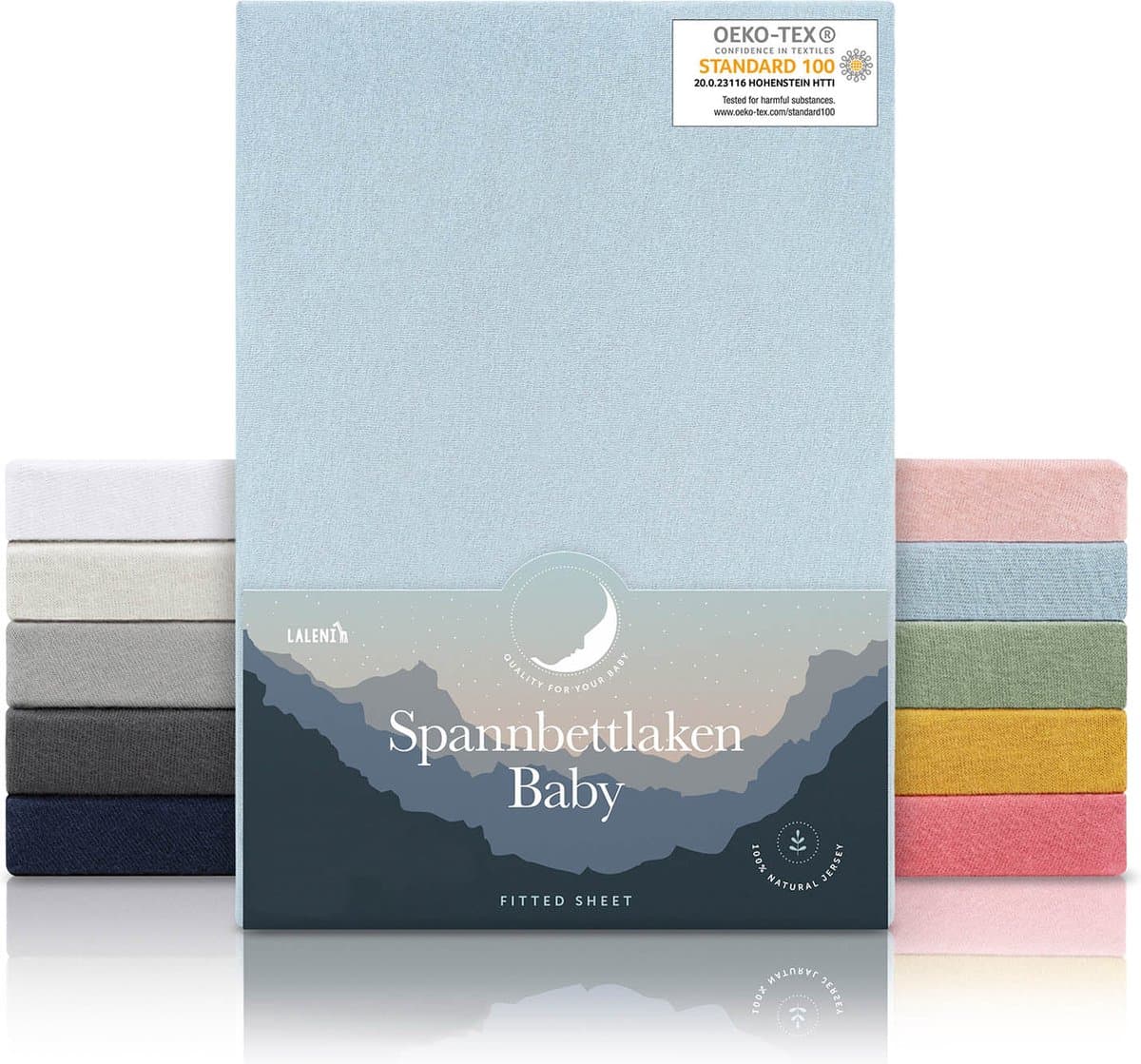 Laleni Jersey Baby/Kind Hoeslaken - Actief Ademend - Oeko-Tex Certificeerd - Babybed, Wieg, Kinderbed 60-70 x 120-140 x 15cm, lichtblauw