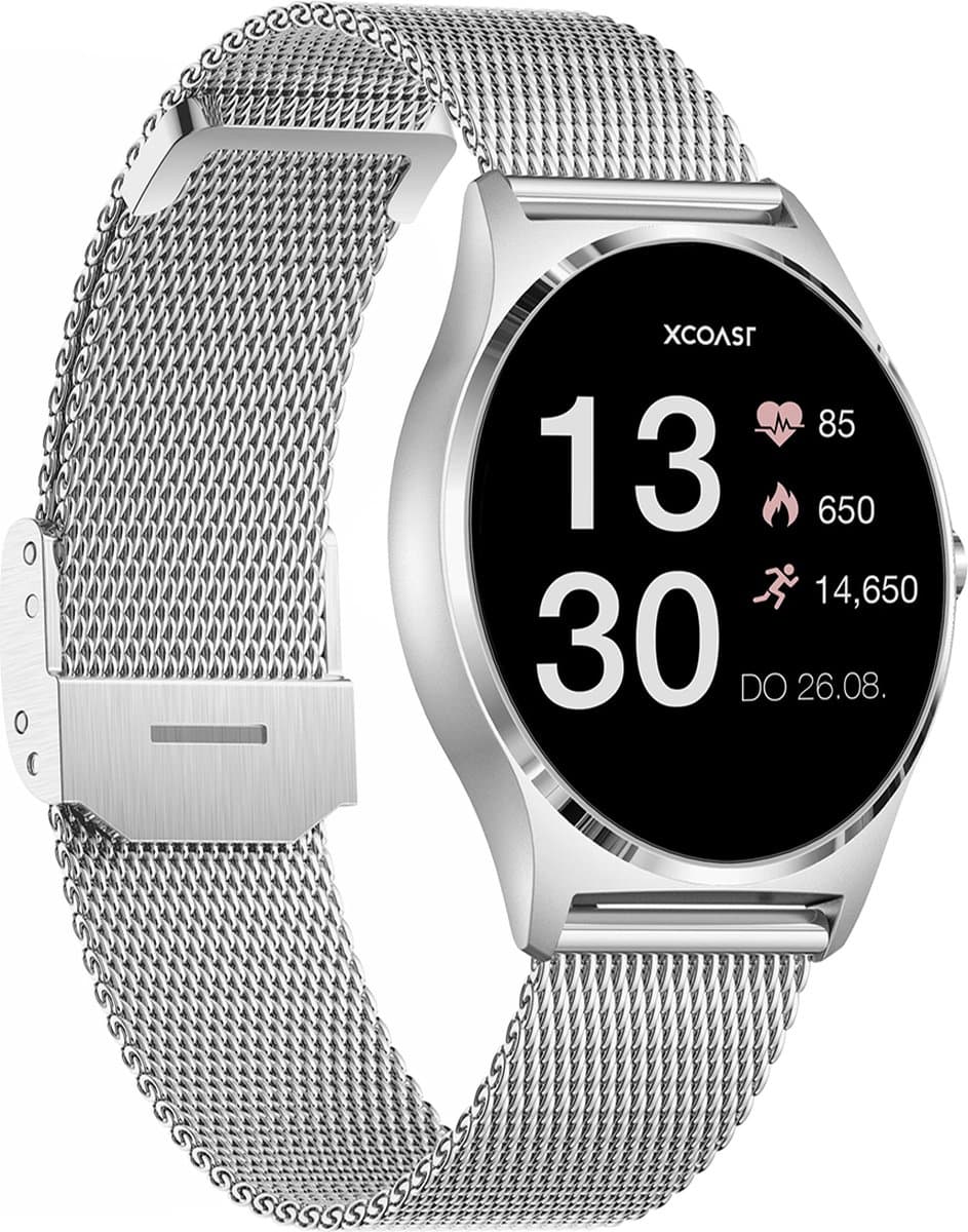 XCOAST JOLI smartwatch voor vrouwen (3,9 cm/1,3 inch, IOS ANDROID) fitnesstracker en vrouwensporthorloge, nieuwste generatie, milanaise band, snelwisselfunctie, zilver, IP67 waterdicht, hartslag, bloeddruk, bloedzuurstof