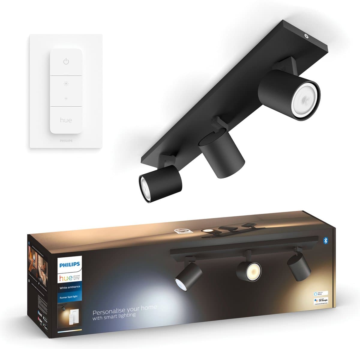 Philips Hue Runner opbouwspot White Ambiance - 3 Spots - Zwart + Dimmer