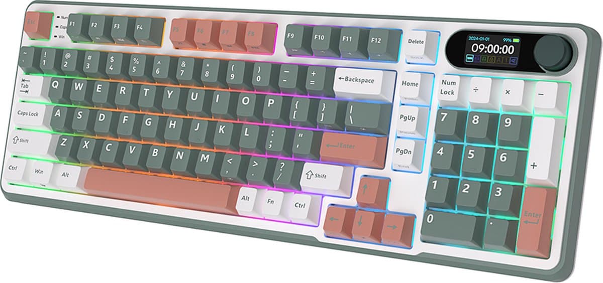 Royal Kludge RKS98 - Mechanisch Gaming Toetsenbord - Draadloos - RGB - Met LCD-scherm