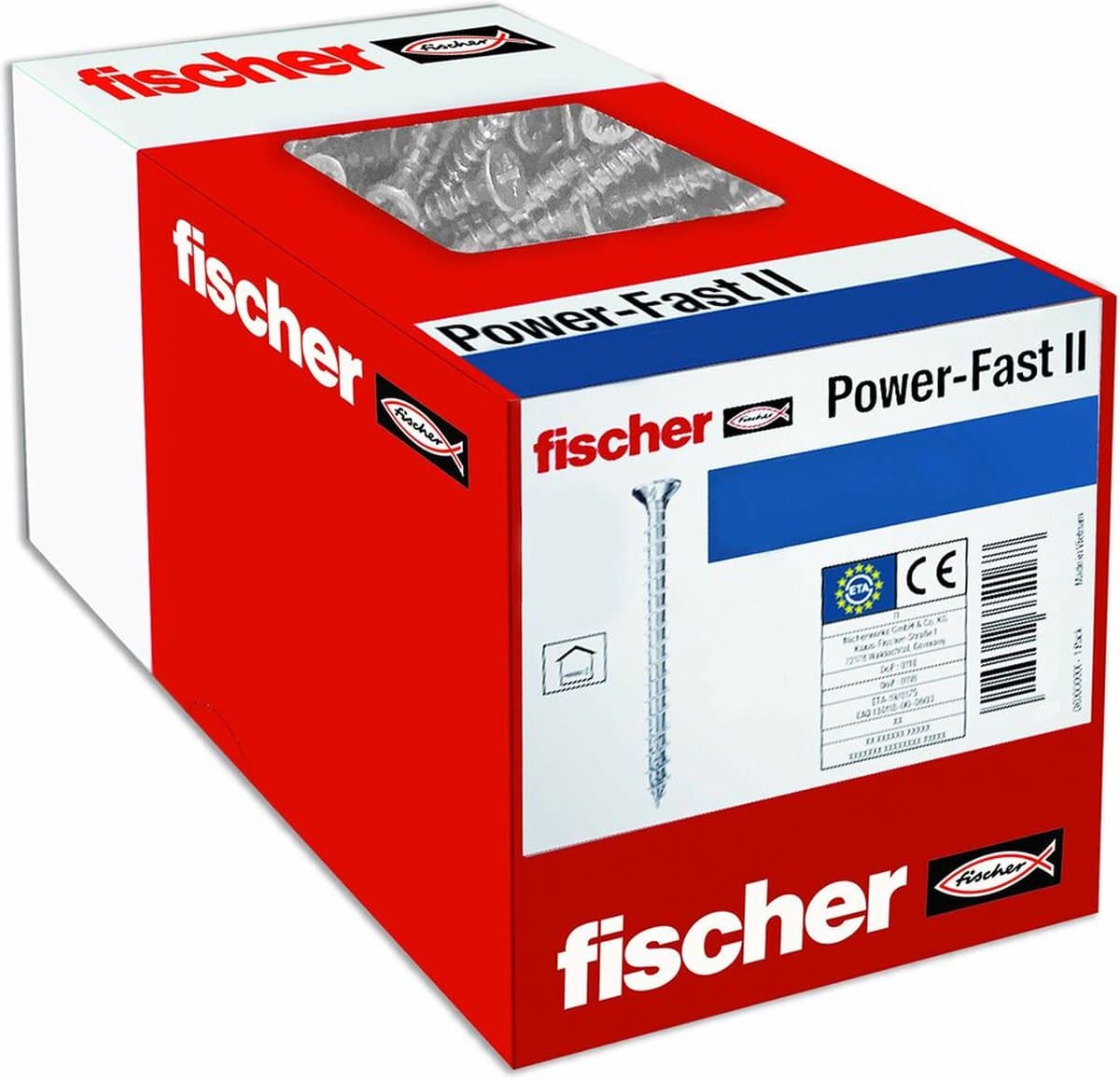 Fischer 670203 spaanplaatschroef Power-Fast II 4,0 x 40 PZ2 - verzonken kop - voldraad - blauw verzinkt (200st)