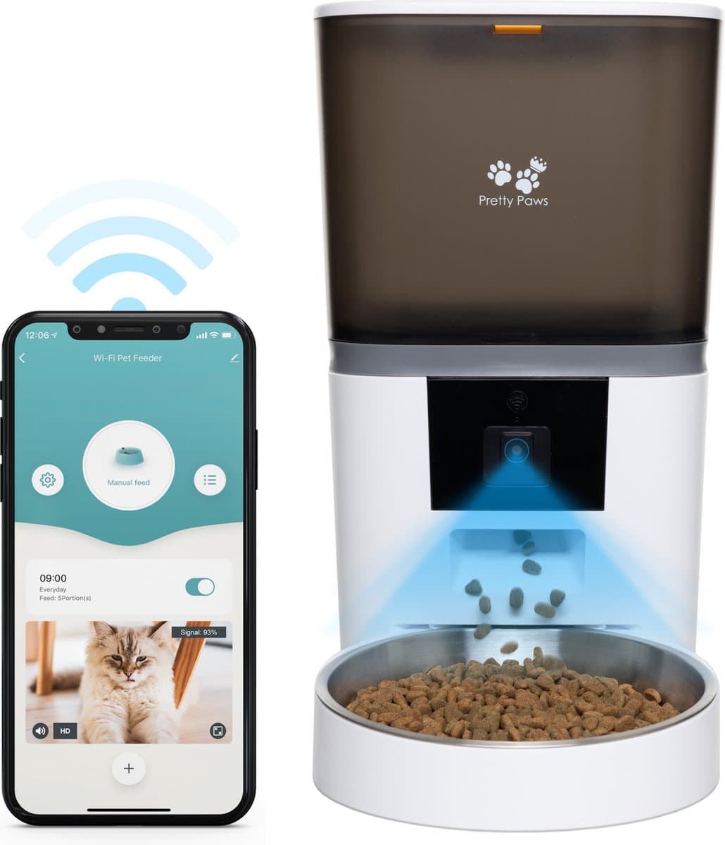 Pretty Paws QQ005 - Voerautomaat met WiFi en Camera - Kat - 4L - Wit