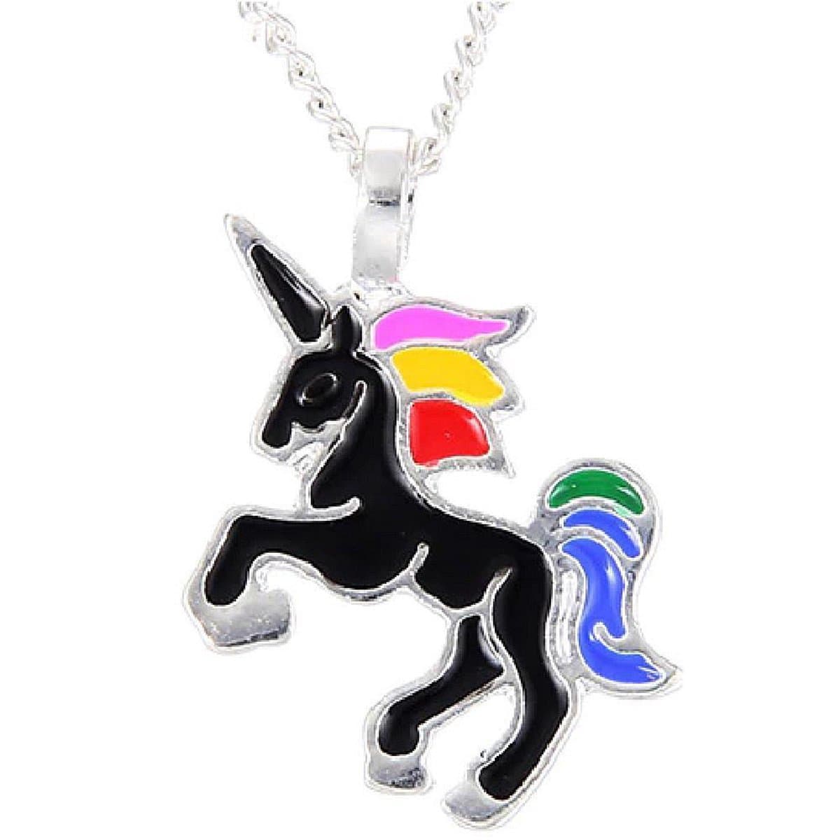 Ketting Unicorn / Eénhoorn Hanger Zwart - Cadeau voor Meisje - 40 + 7 cm Verstelbaar - Zilverkleurig – Incl. Cadeauverpakking