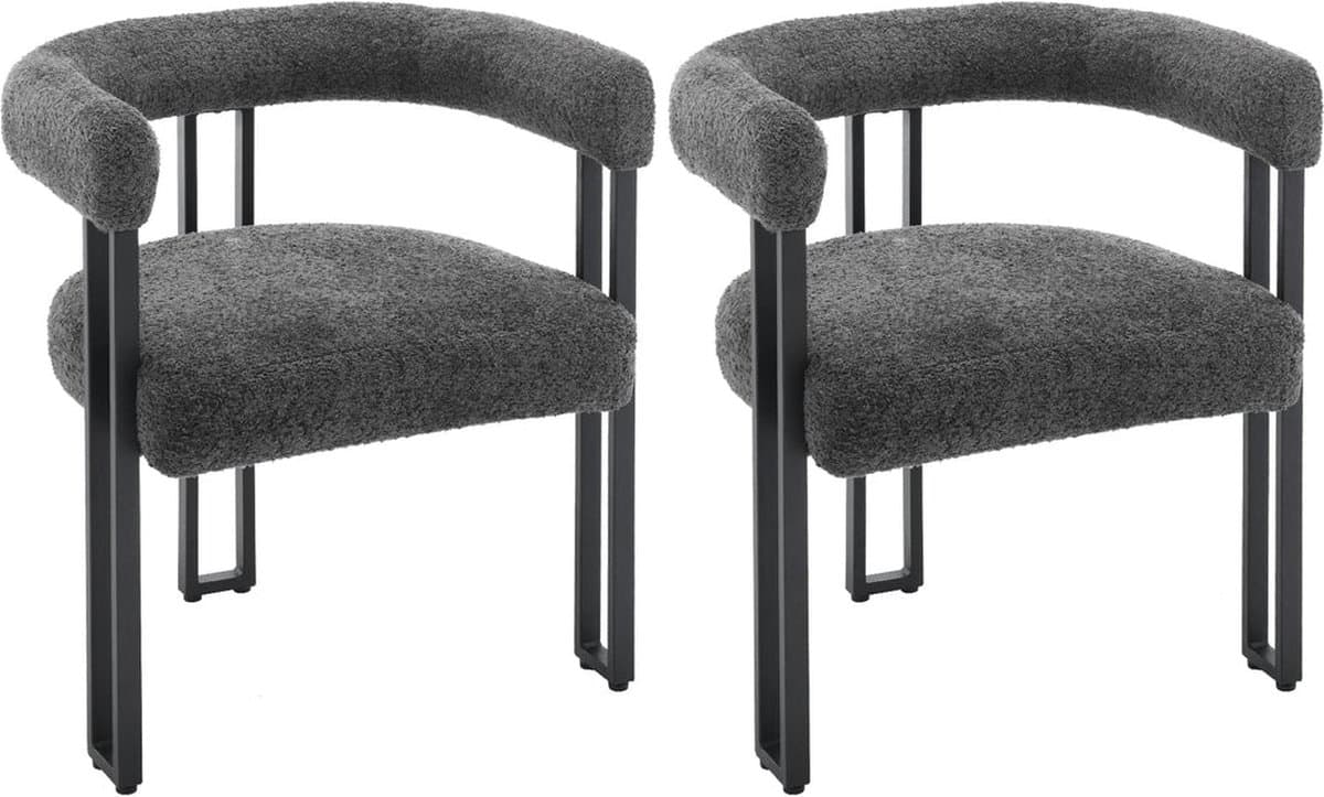 BukkitBow - Set van 2 Eetkamerstoelen - Chenille Stof - Metalen Poten - Comfortabel en Ergonomisch Design - Donker Grijs