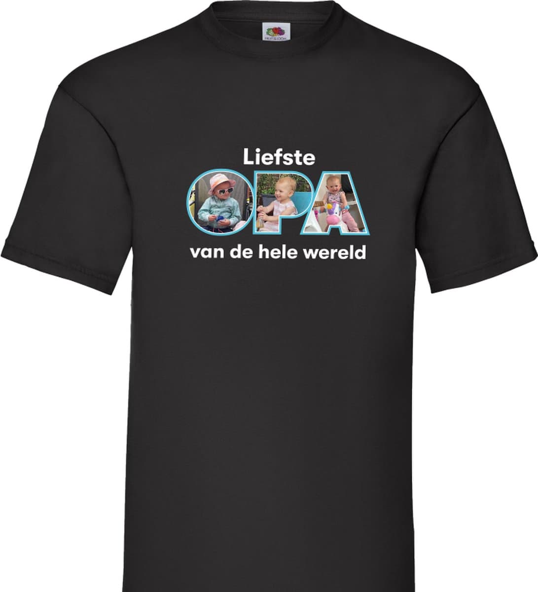Vaderdag T-shirt Papa Opa met jouw foto's zwart maat S Opa