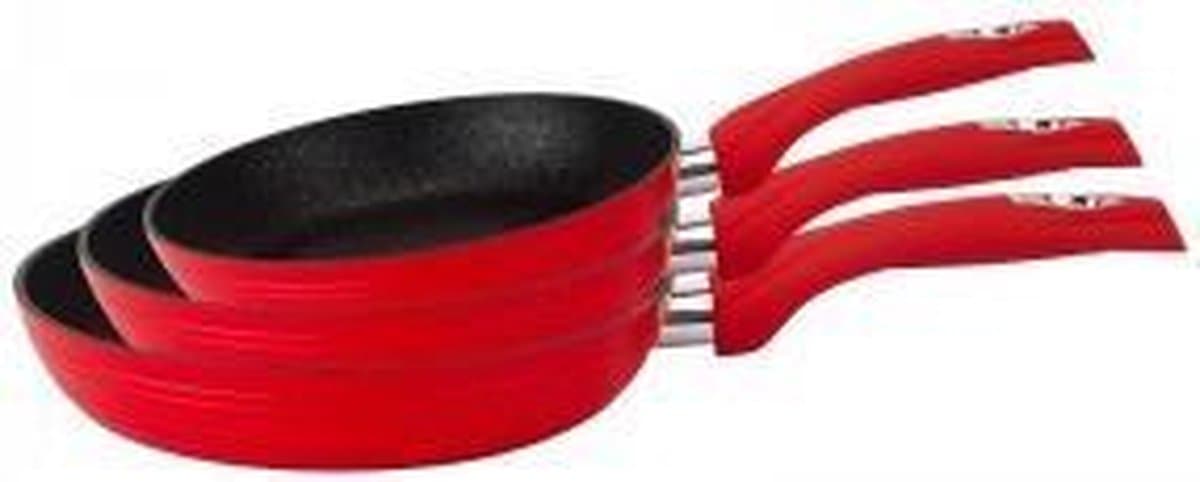 Royalty Line 3-delige Marble Ribbel pannenset - Rood