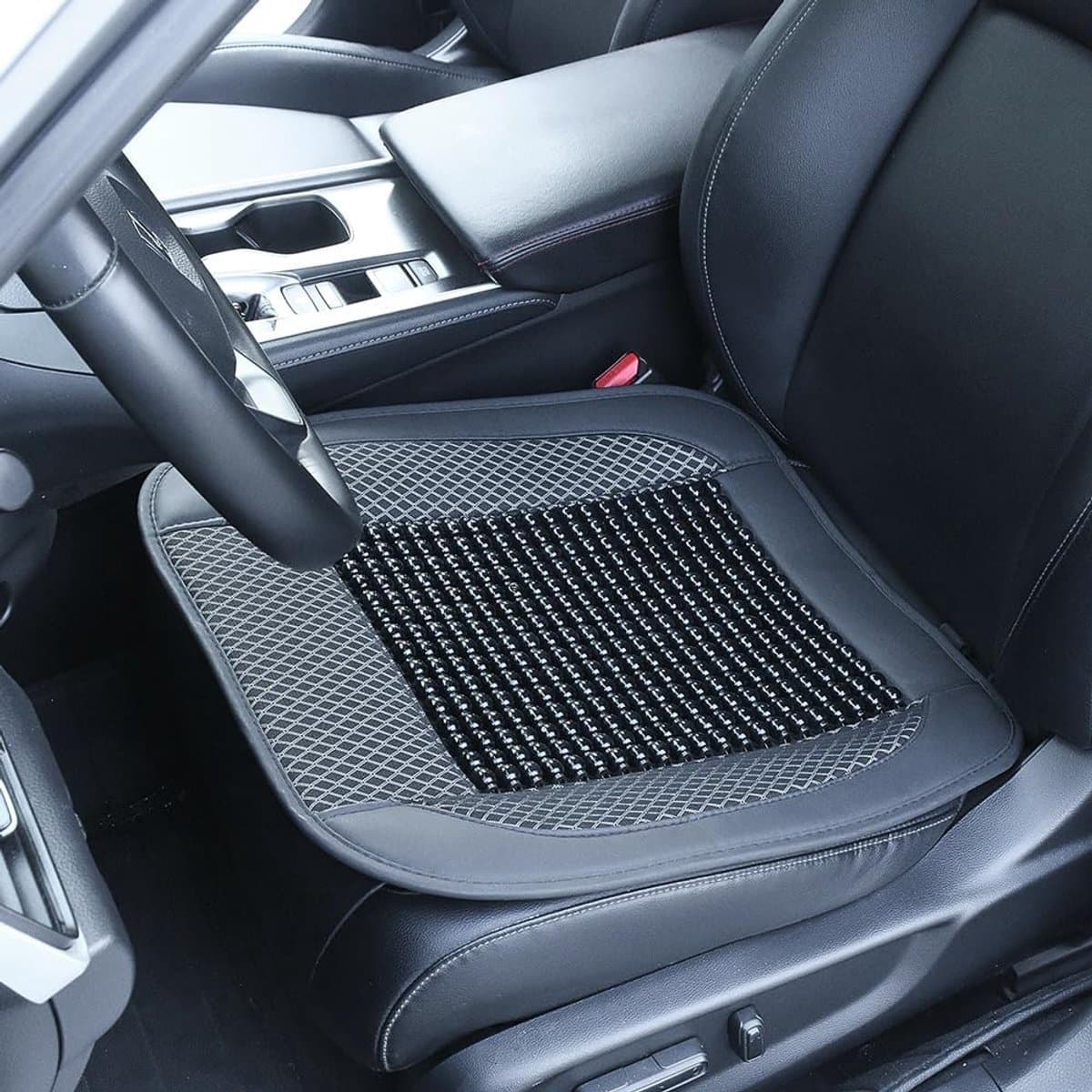 Autozitkussen met massage, cool ademend, antislip, autostoelkussen, universeel zitkussen, zomer, van houten kralen met massageballen, voor auto, kantoor, stoel (zwart)