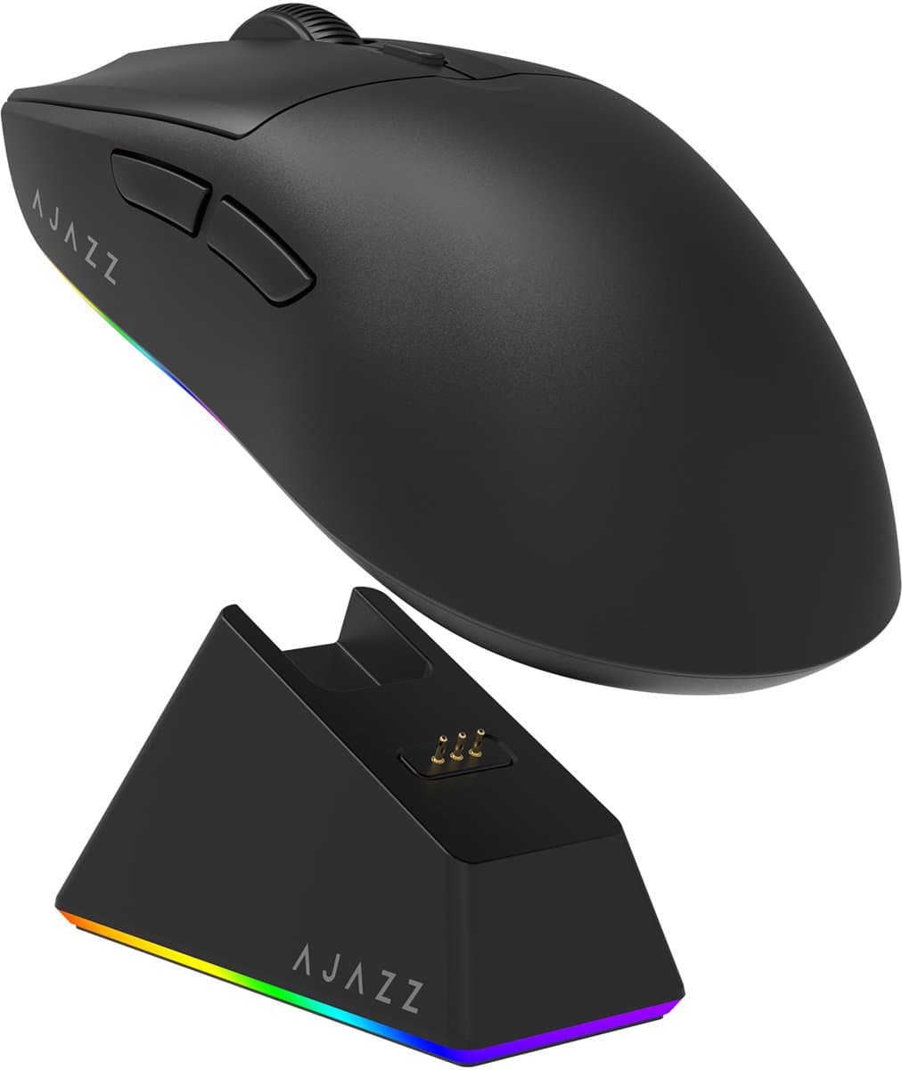 Ajazz AJ139 V2 MC Draadloze Gaming Muis – Met RGB Oplaadstation – Triple Mode (2.4GHz+BT) – 12.000 DPI – 66g Lichtgewicht – Zwart